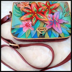 (EUC) Anuschka, Leather, Hand-Made & Painted, Luscious Lily, Crossbody/Shoulder